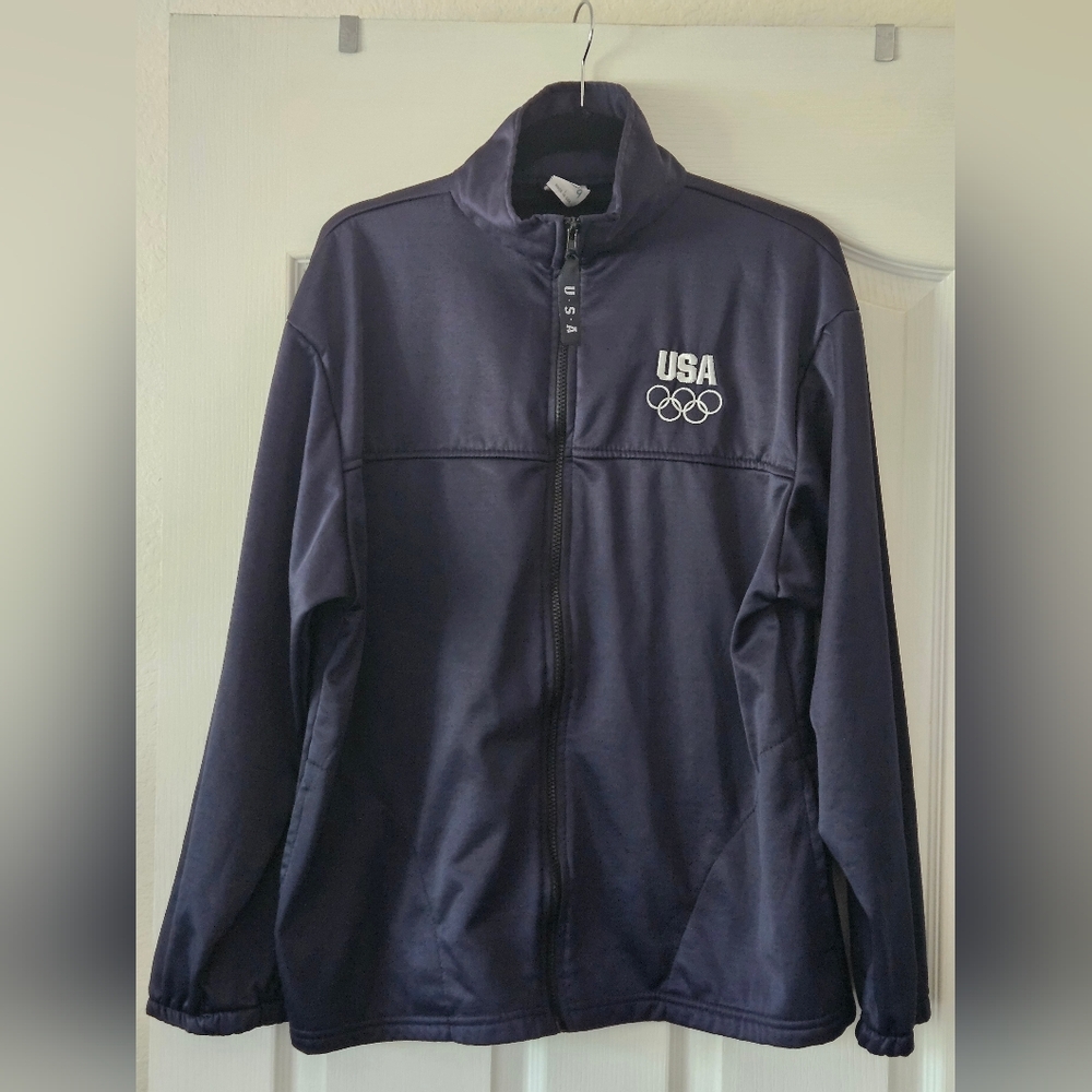 Vintage USA Olympic Committee Jacket L Navy Blue Warm Up Track Made In USA 90s